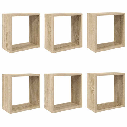 væghylder 6 stk. 30x15x30 cm kubeformet sonoma-eg