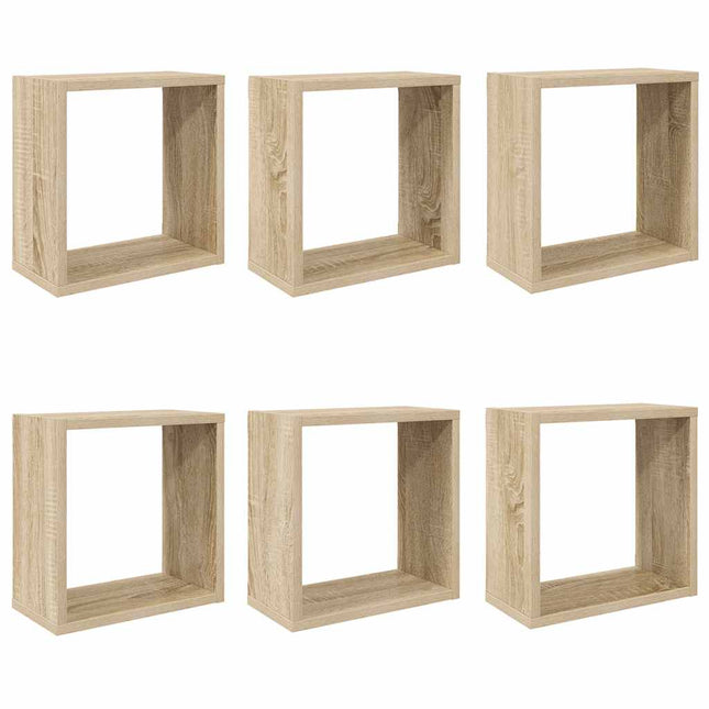 væghylder 6 stk. 30x15x30 cm kubeformet sonoma-eg