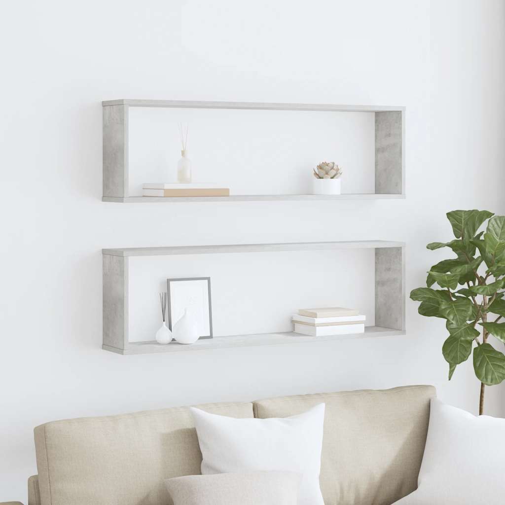 væghylder 2 stk. 100x15x30 cm konstrueret træ betongrå
