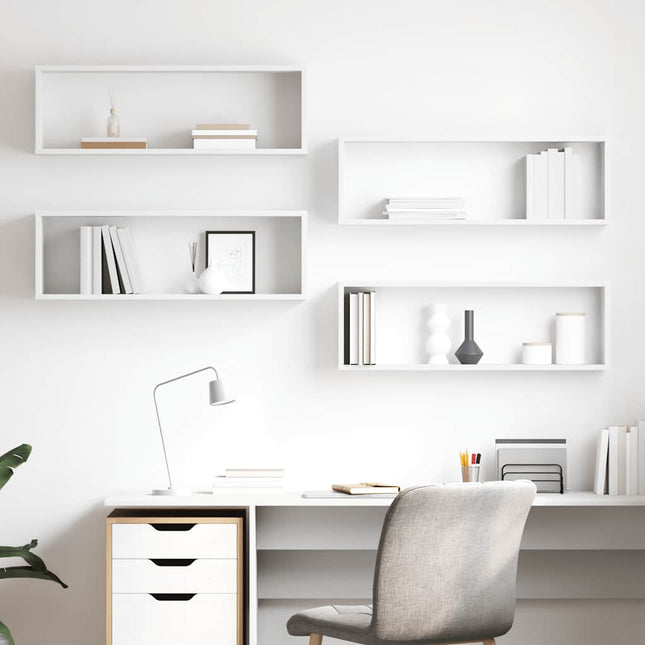 væghylder 4 stk. 80x15x26,5 cm kubeformet konstrueret træ hvid