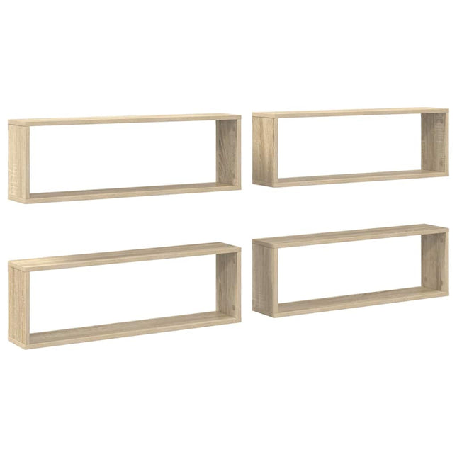væghylder 4stk. 80x15x26,5cm kubeform konstrueret træ sonoma-eg