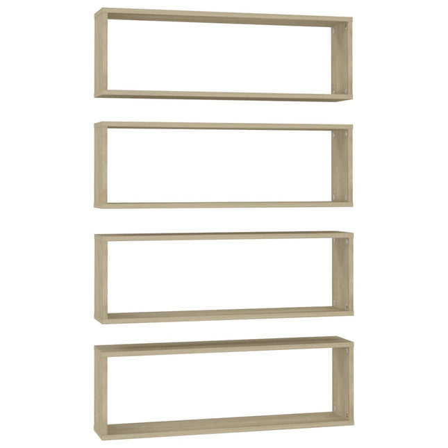 væghylder 4stk. 80x15x26,5cm kubeform konstrueret træ sonoma-eg