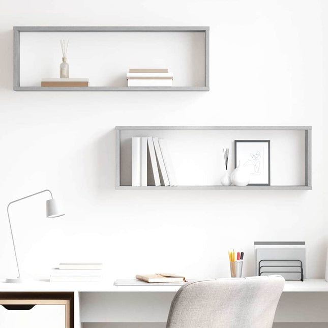 væghylder 2 stk. 80x15x26,5 cm konstrueret træ betongrå