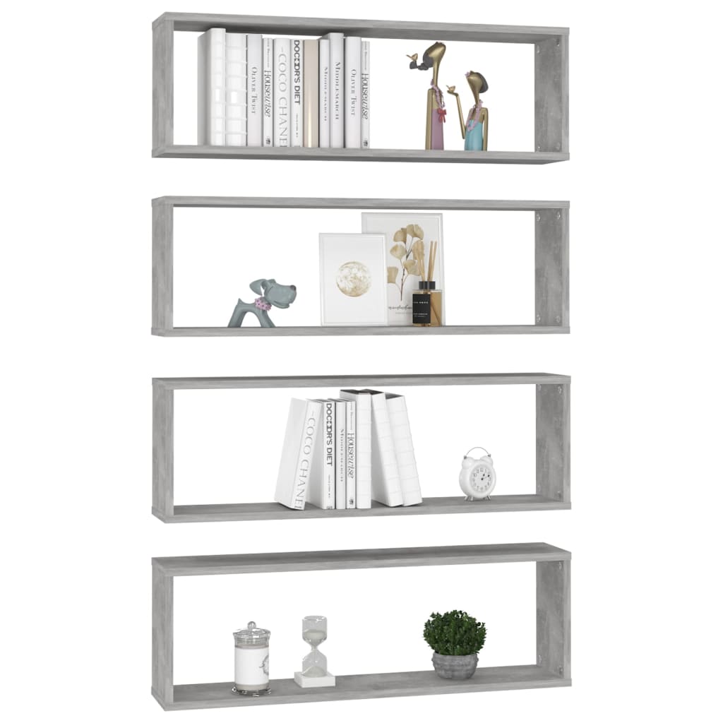væghylder 4 stk. 80x15x26,5 cm konstrueret træ betongrå