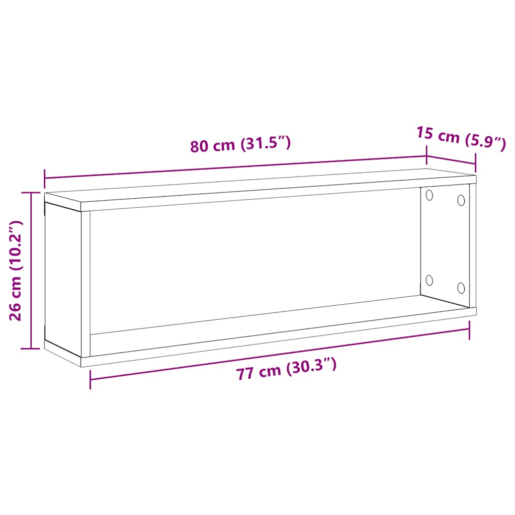 væghylder 4 stk. 80x15x26,5 cm konstrueret træ betongrå