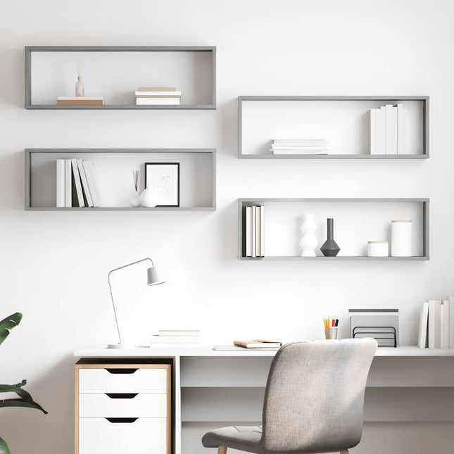 væghylder 4 stk. 80x15x26,5 cm konstrueret træ betongrå