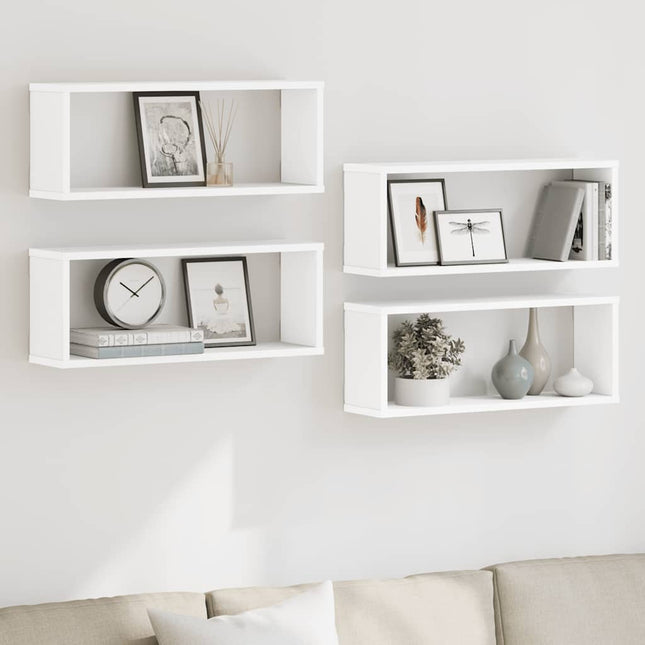 væghylder 4 stk. 60x15x23 cm kubeformet konstrueret træ hvid