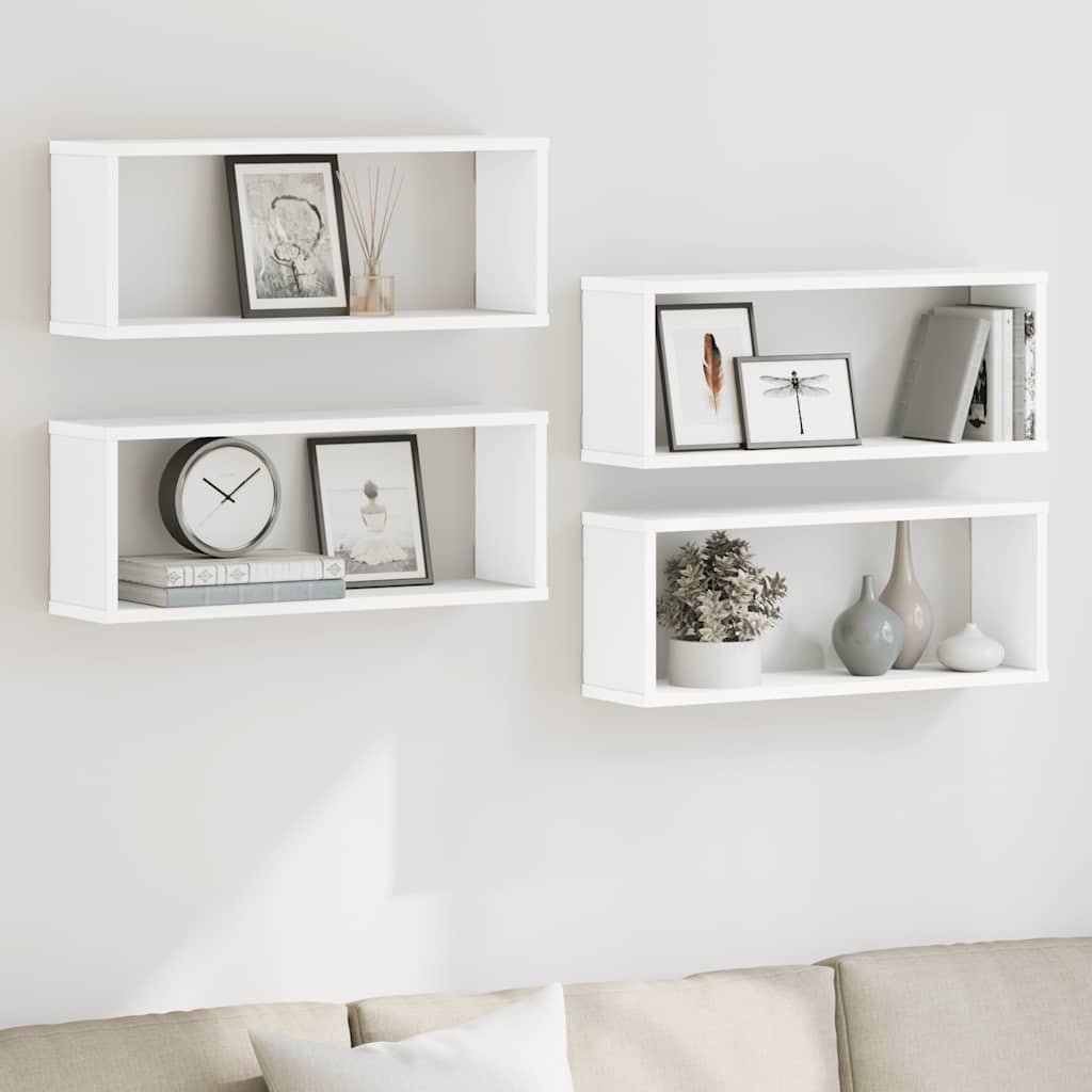 væghylder 4 stk. 60x15x23 cm kubeformet konstrueret træ hvid