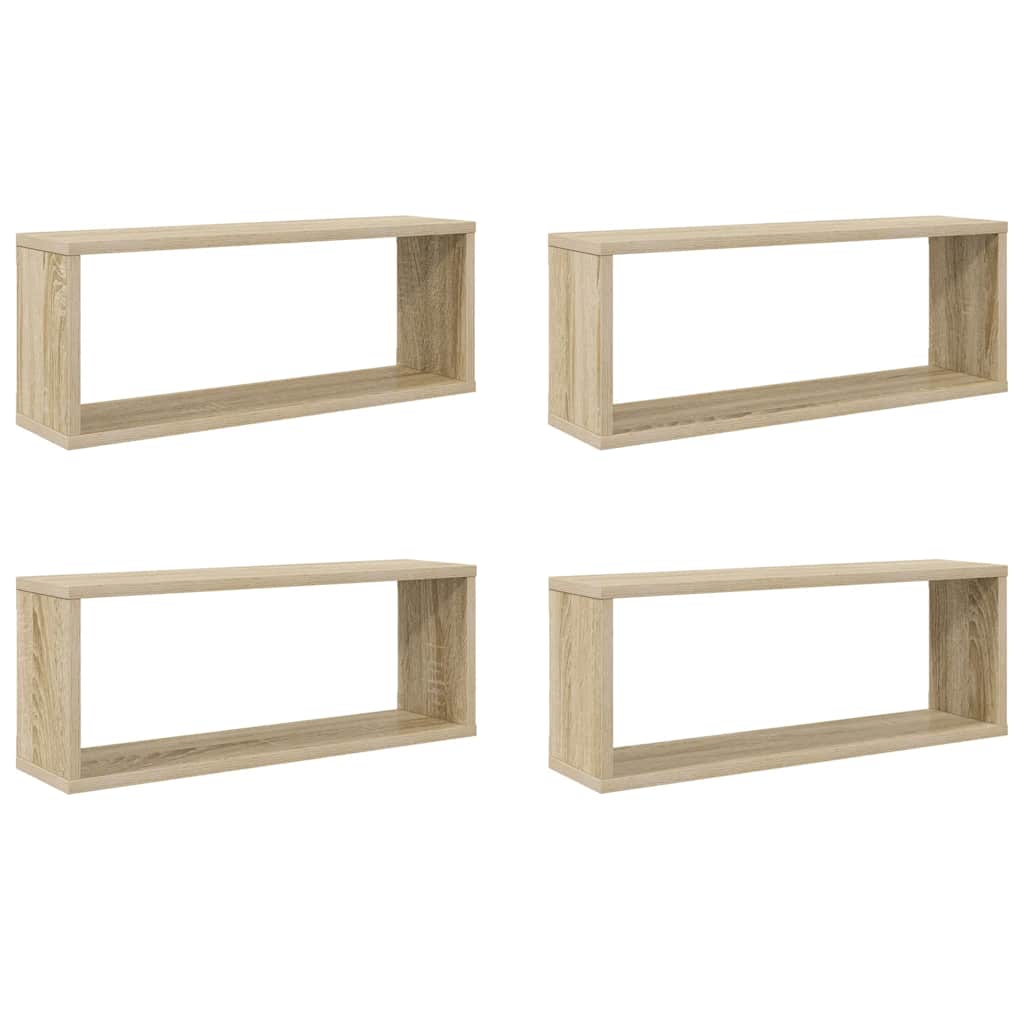 væghylder 4stk. 60x15x23cm kubeformet konstrueret træ sonoma-eg