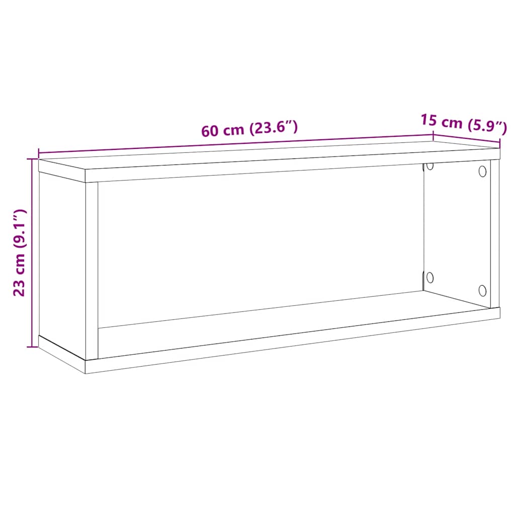 væghylder 4stk. 60x15x23cm kubeformet konstrueret træ sonoma-eg