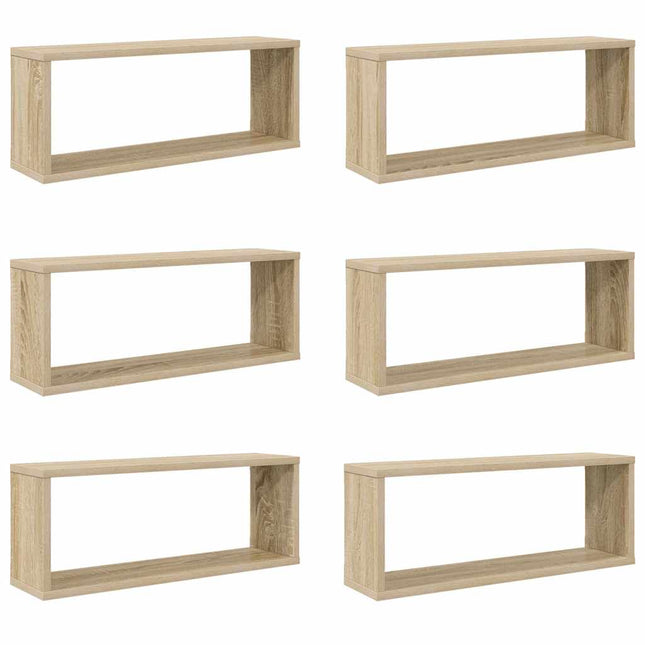 væghylder 6stk. 60x15x23cm kubeformet konstrueret træ sonoma-eg