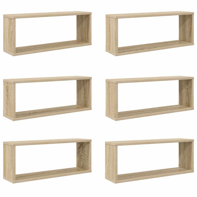 væghylder 6stk. 60x15x23cm kubeformet konstrueret træ sonoma-eg
