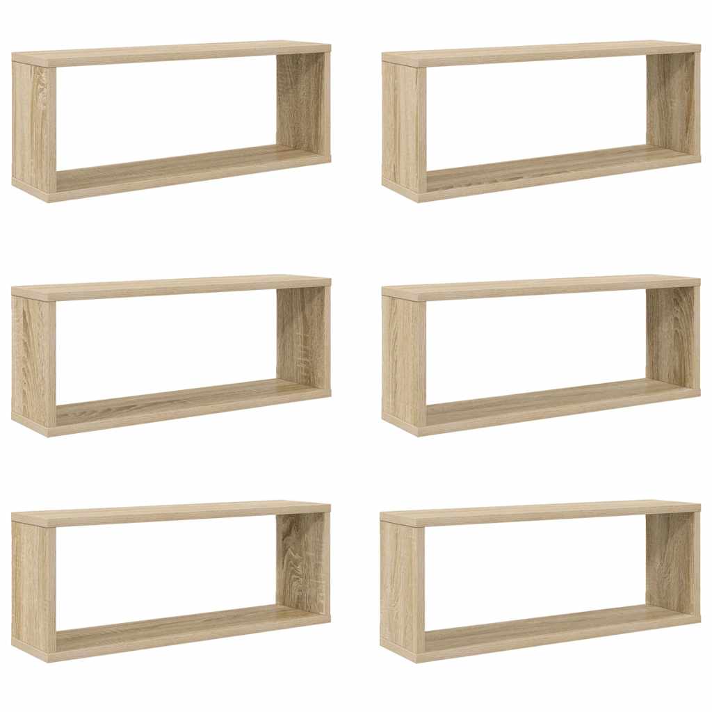væghylder 6stk. 60x15x23cm kubeformet konstrueret træ sonoma-eg