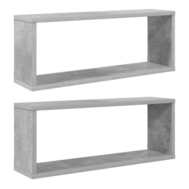 væghylder 2 stk. 60x15x23cm kubeformet konstrueret træ betongrå