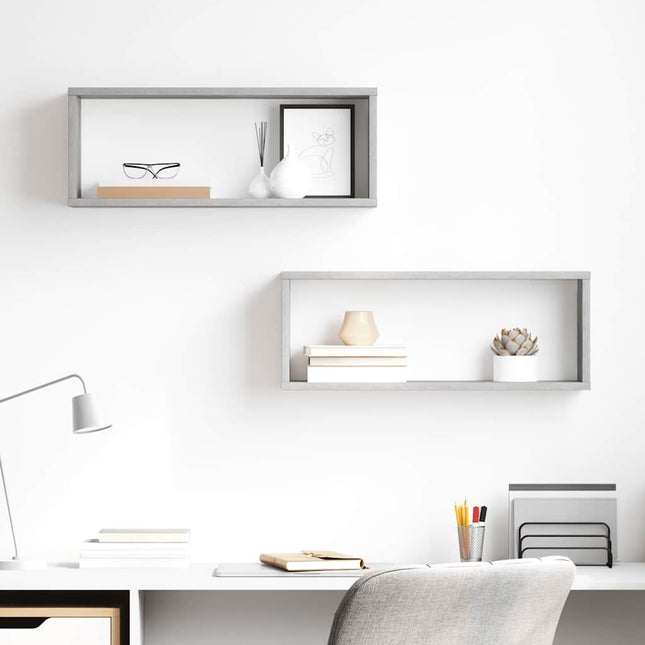 væghylder 2 stk. 60x15x23cm kubeformet konstrueret træ betongrå