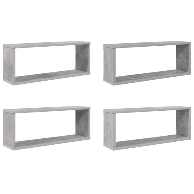 væghylder 4 stk. 60x15x23cm kubeformet konstrueret træ betongrå