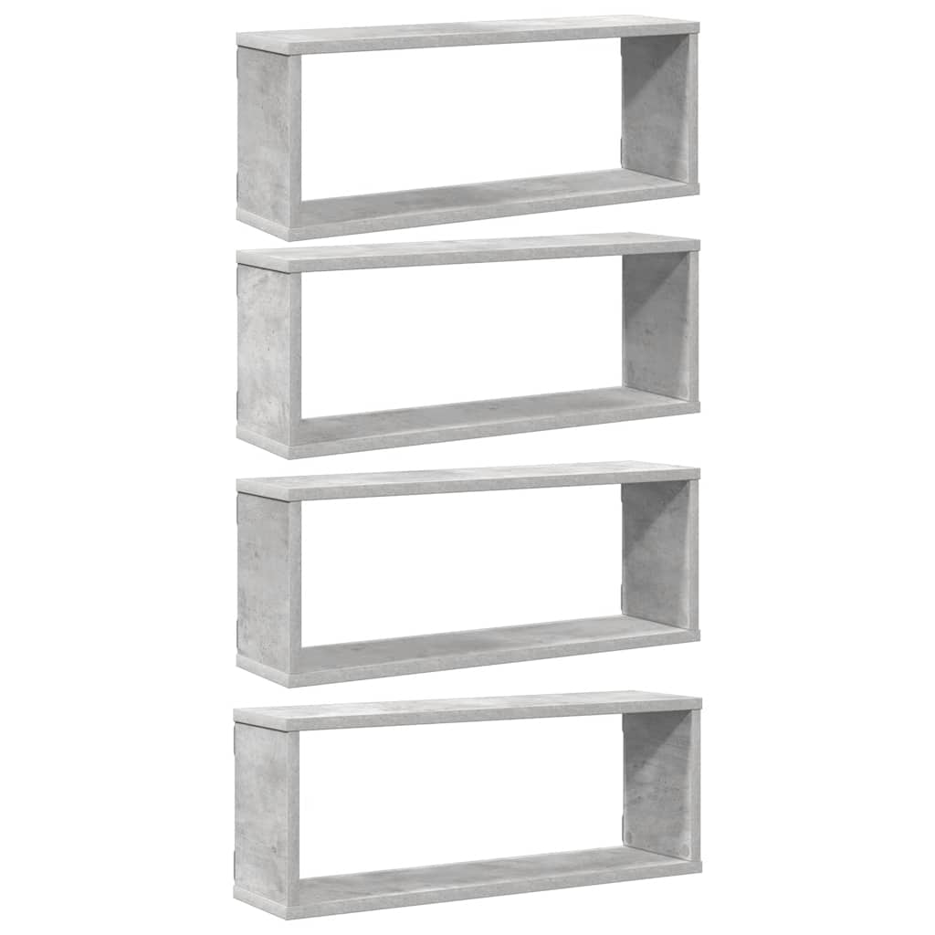 væghylder 4 stk. 60x15x23cm kubeformet konstrueret træ betongrå