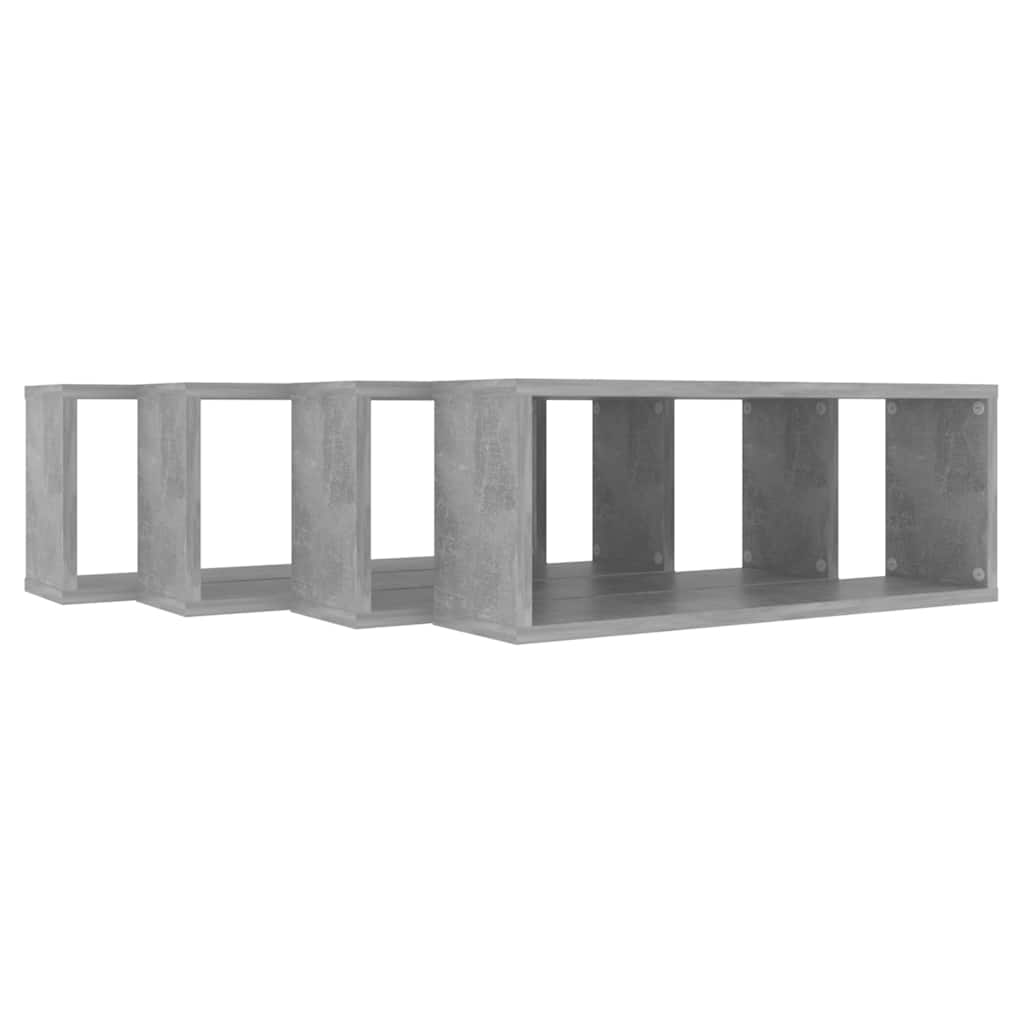 væghylder 4 stk. 60x15x23cm kubeformet konstrueret træ betongrå