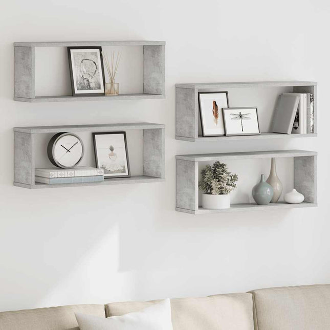 væghylder 4 stk. 60x15x23cm kubeformet konstrueret træ betongrå