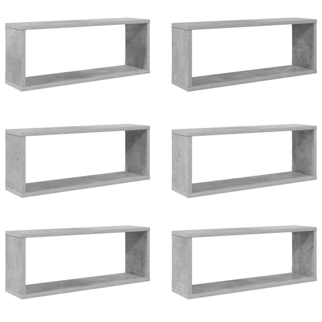 væghylder 6 stk. 60x15x23cm kubeformet konstrueret træ betongrå
