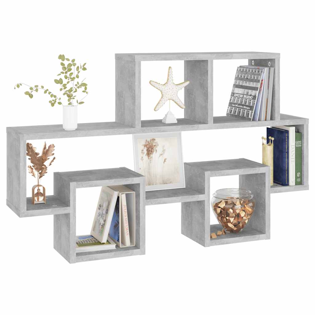 bilformet væghylde 82x15x51 cm konstrueret træ betongrå