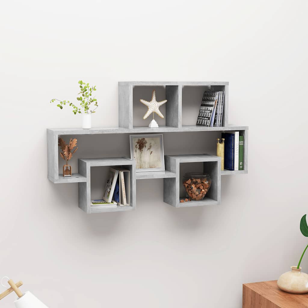 bilformet væghylde 82x15x51 cm konstrueret træ betongrå billede
