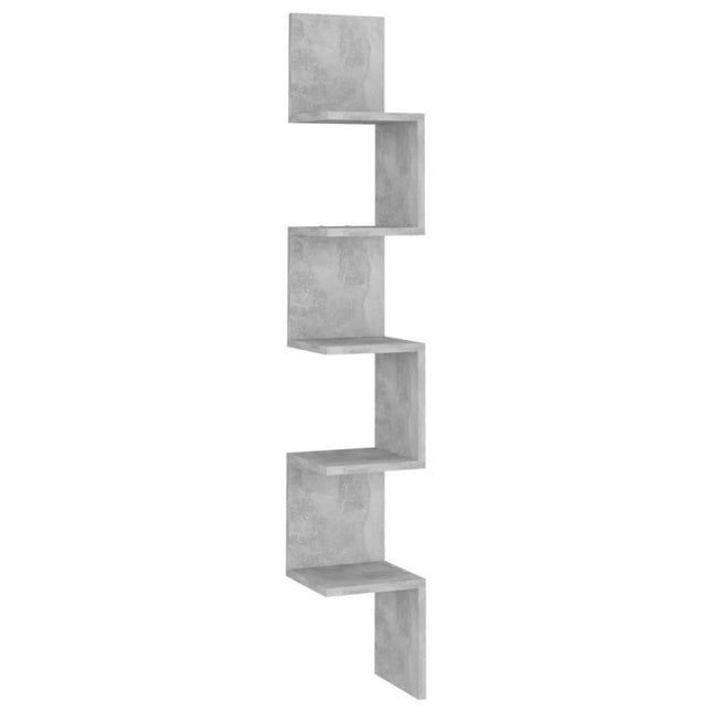 væghængt hjørnehylde 20x20x127,5 cm konstrueret træ betongrå