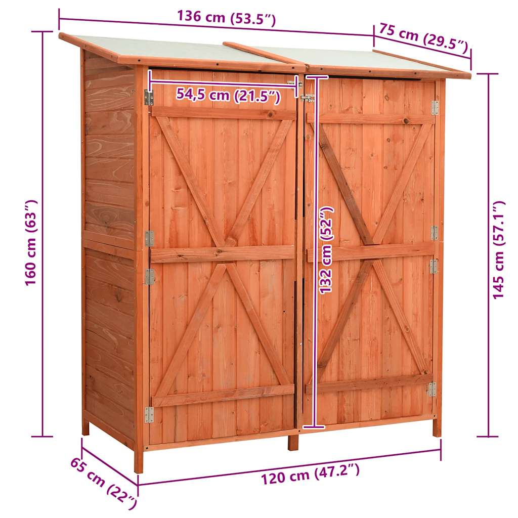 redskabsskur til haven 136x75x160 cm massivt grantræ