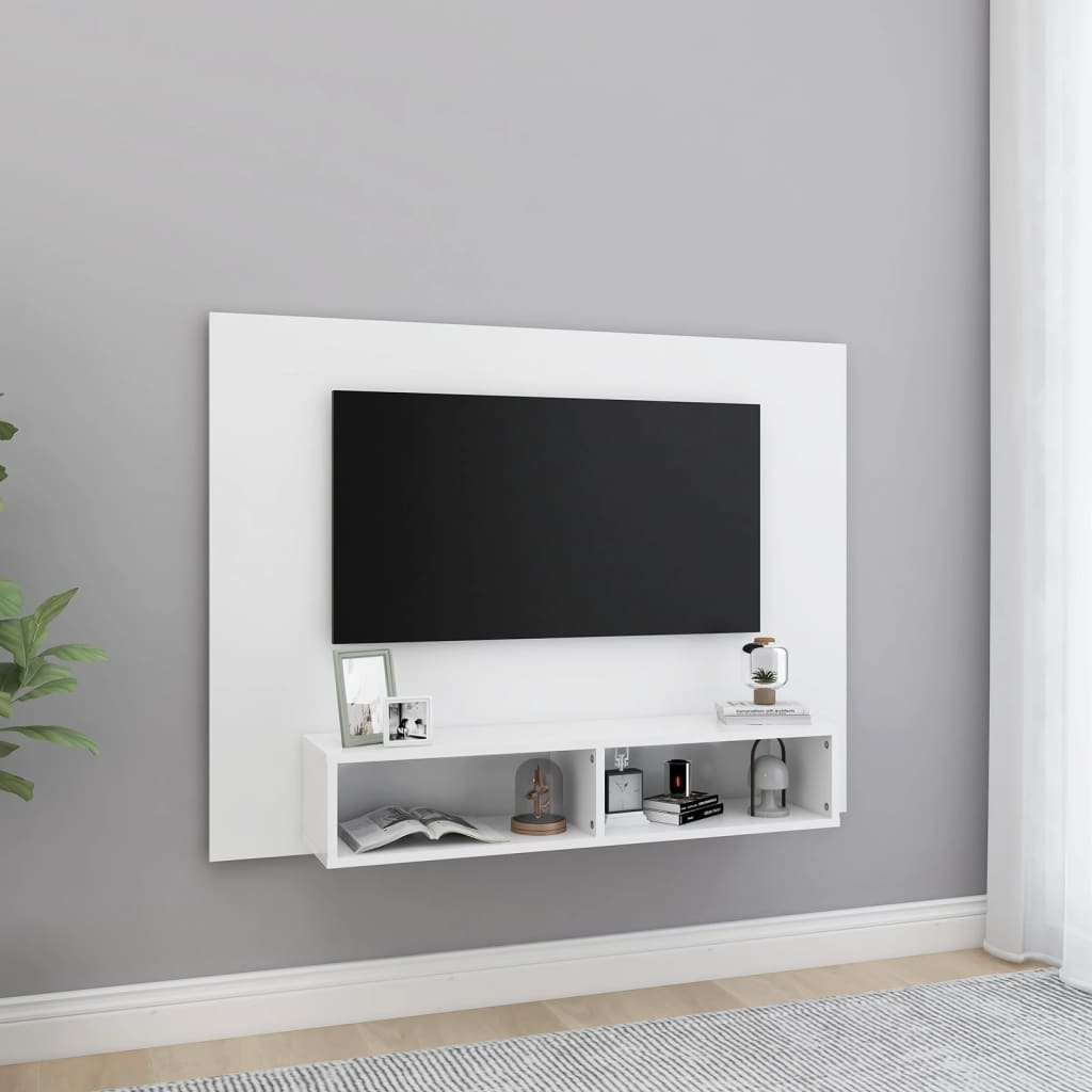 væghængt tv-skab 102x23,5x90 cm konstrueret træ hvid