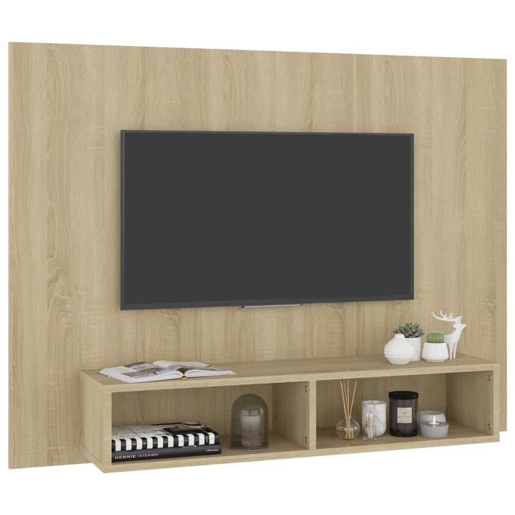 væghængt tv-skab 120x23,5x90 cm konstrueret træ sonoma-eg