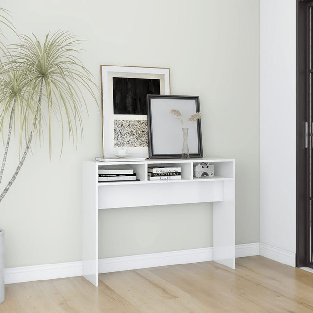 konsolbord 105x30x80 cm konstrueret træ hvid højglans