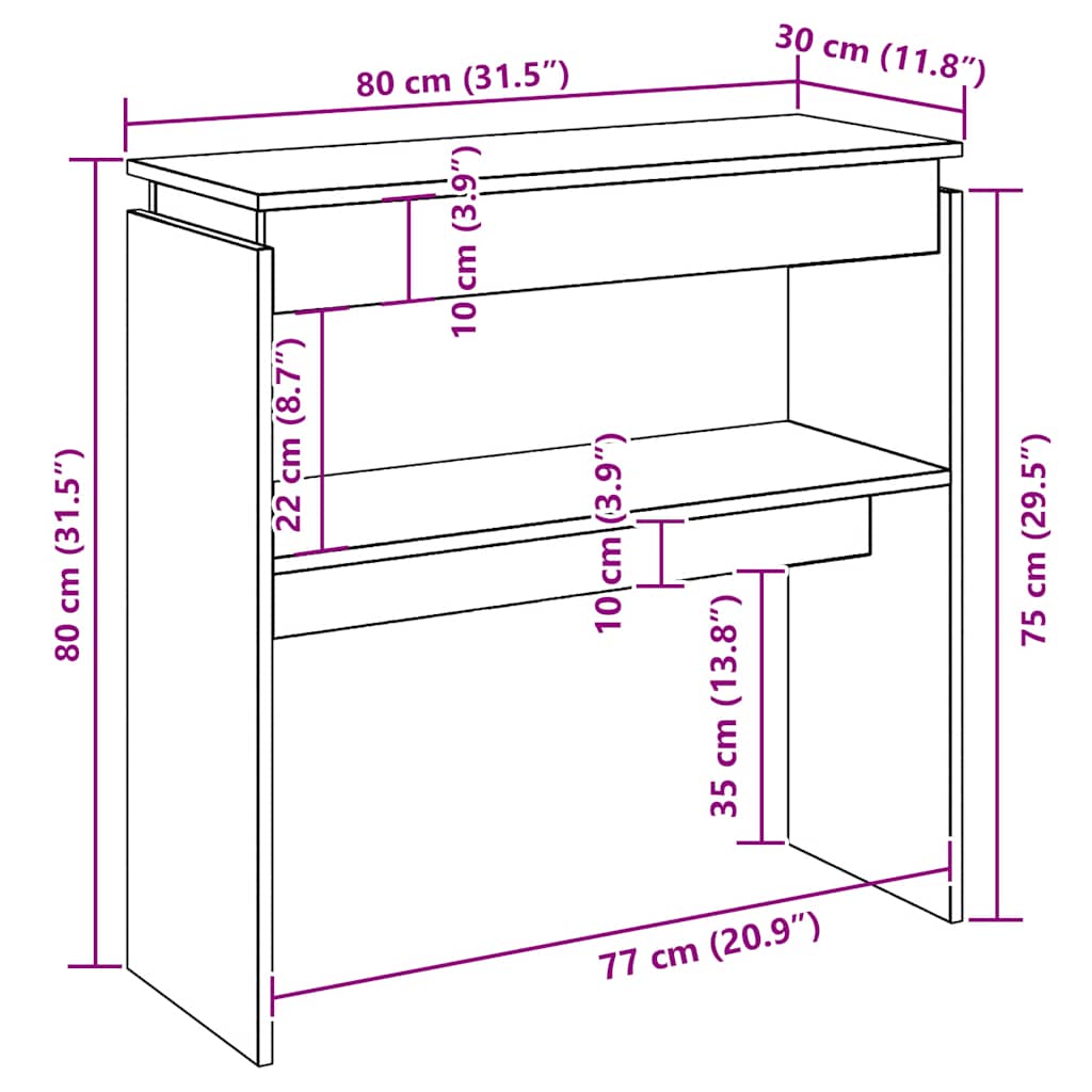 konsolbord 80x30x80 cm konstrueret træ sonoma-eg