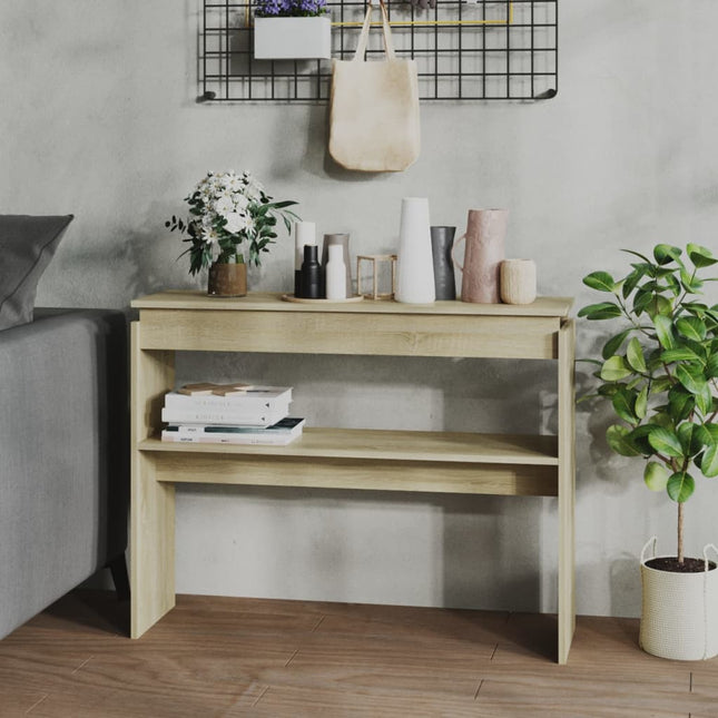 konsolbord 102x30x80 cm konstrueret træ sonoma-eg