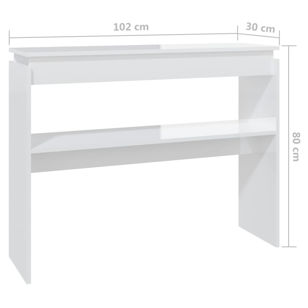 konsolbord 102x30x80 cm konstrueret træ hvid højglans