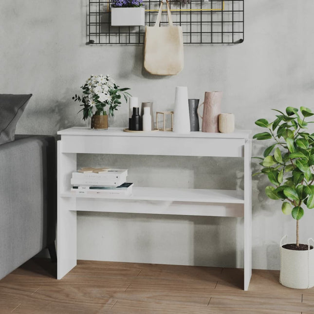 konsolbord 102x30x80 cm konstrueret træ hvid højglans