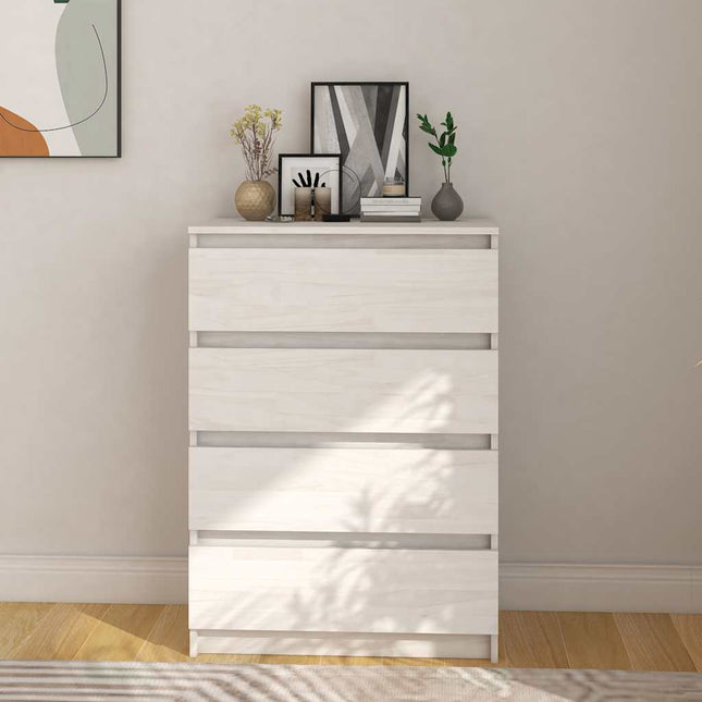 kommode 60x36x84 cm massivt fyrretræ hvid