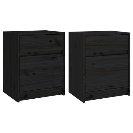 sengeskabe 2 stk. 40x31x50 cm massivt fyrretræ sort