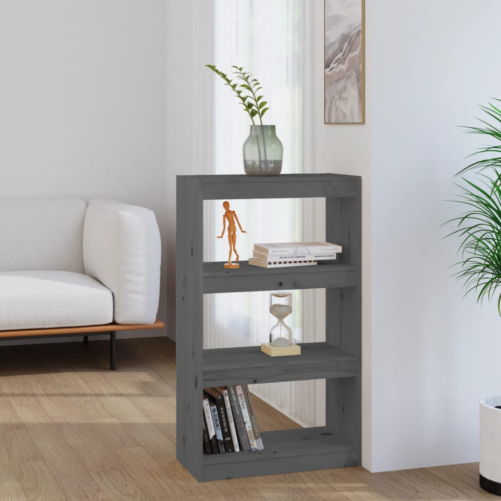 bogreol/rumdeler 60x30x103,5 cm massivt fyrretræ grå