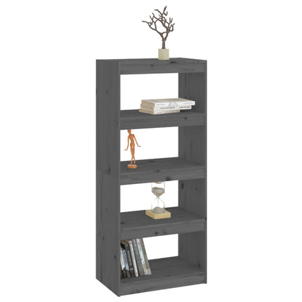 bogreol/rumdeler 60x30x135,5 cm massivt fyrretræ grå