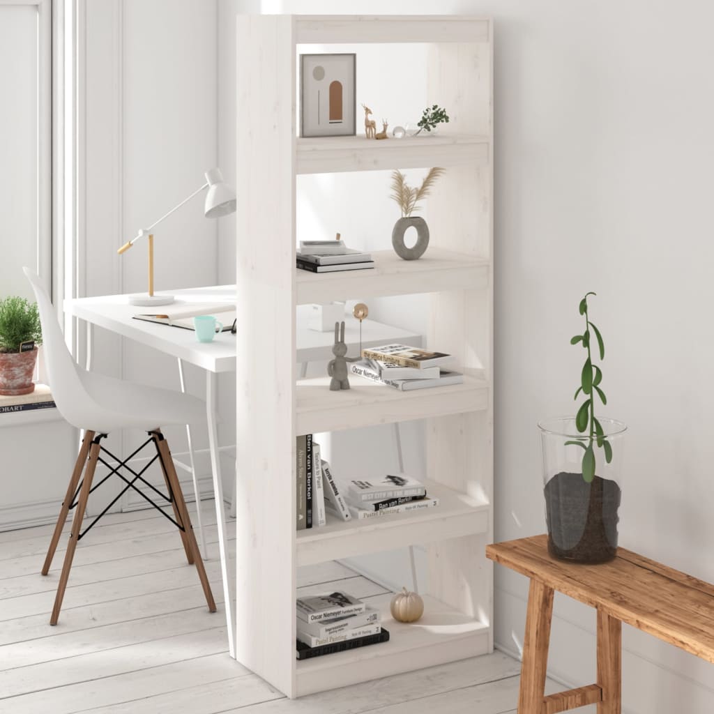 bogreol/rumdeler 60x30x167,5 cm massivt fyrretræ hvid billede