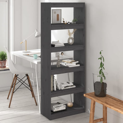 bogreol/rumdeler 60x30x167,5 cm massivt fyrretræ grå