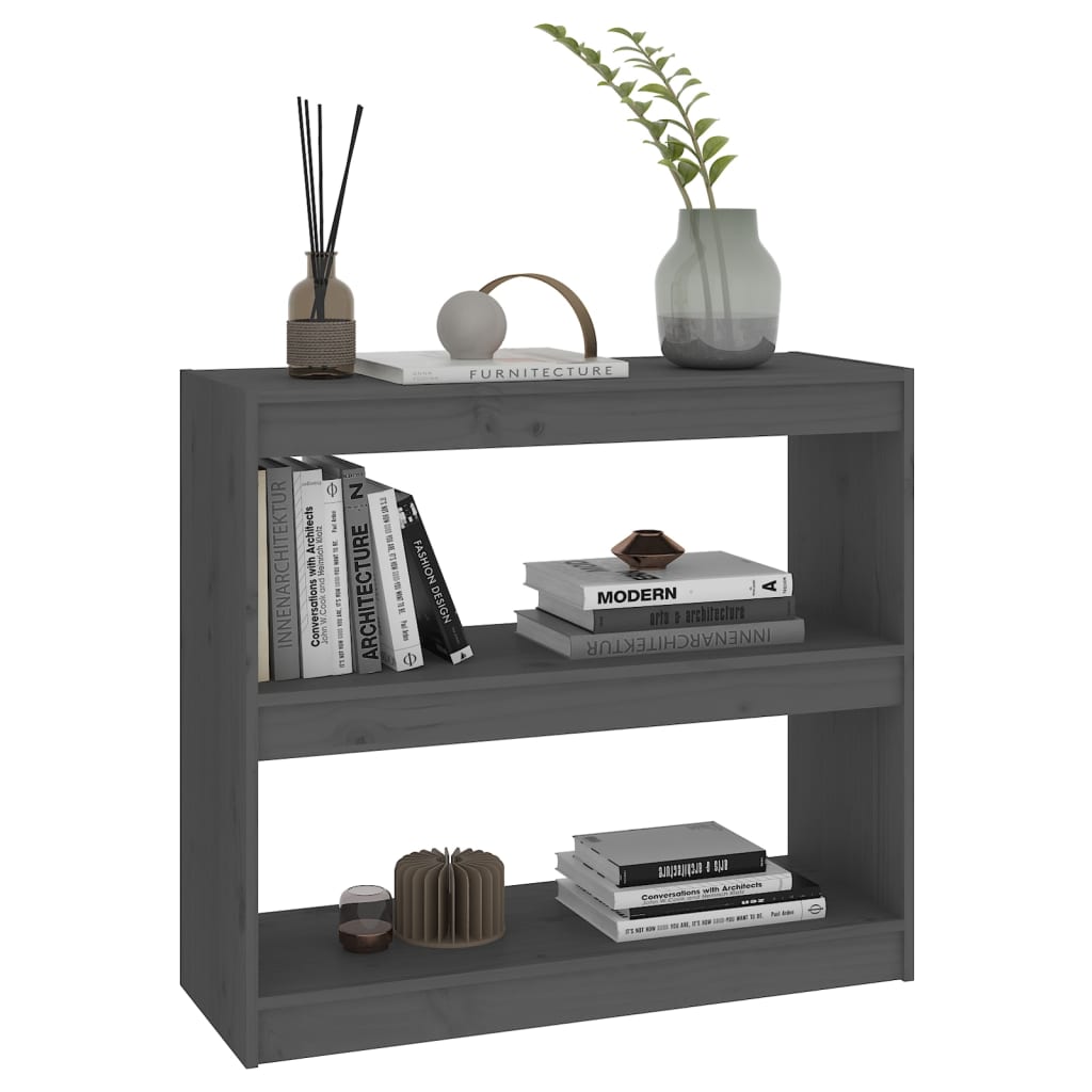 bogreol/rumdeler 80x30x71,5 cm massivt fyrretræ grå
