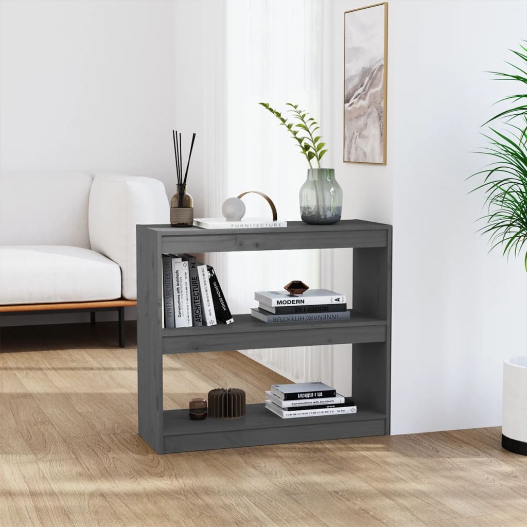 bogreol/rumdeler 80x30x71,5 cm massivt fyrretræ grå