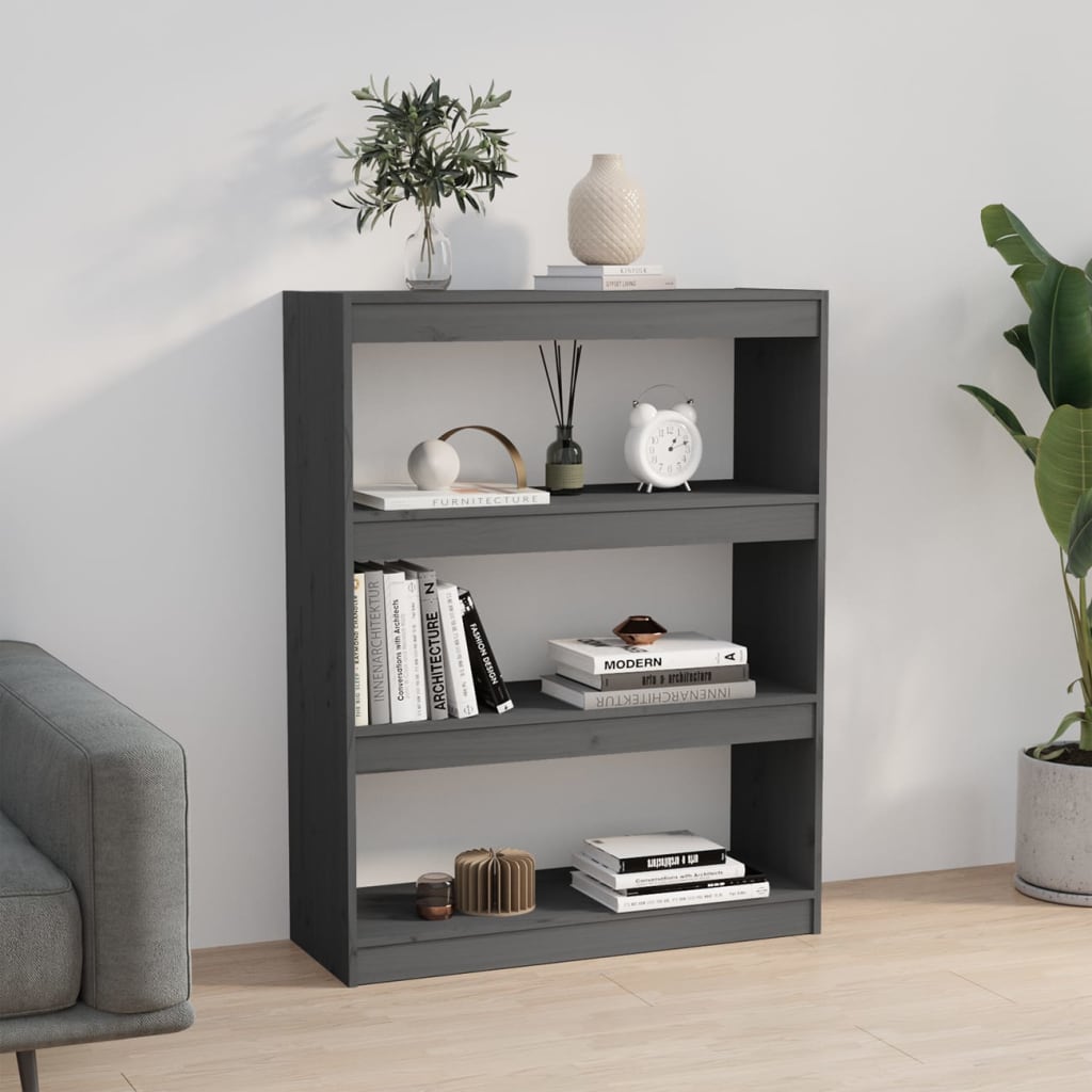 bogreol/rumdeler 80x30x103,5 cm massivt fyrretræ grå