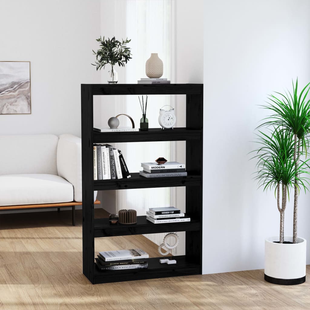 Bogreol/rumdeler i massivt fyrretræ - 80 × 30 × 135,5 cm, sort