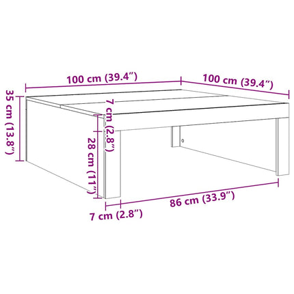 sofabord 100x100x35 cm konstrueret træ røget egetræsfarve