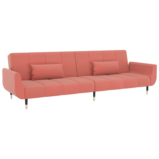 2-personers sovesofa med 2 puder fløjl lyserød