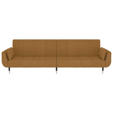2-personers sovesofa med 2 puder fløjl brun