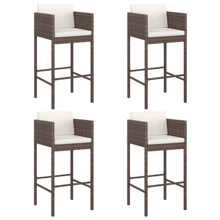 barstole 4 stk. med hynder polyrattan brun