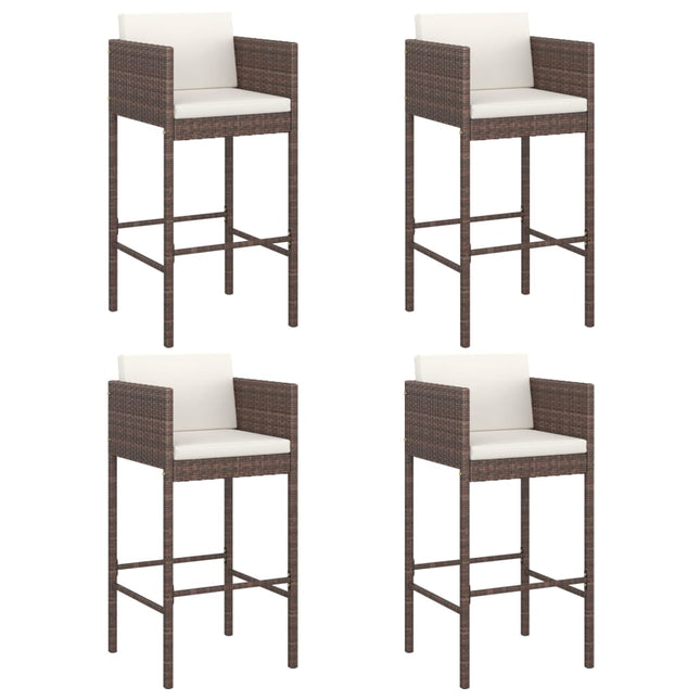 barstole 4 stk. med hynder polyrattan brun